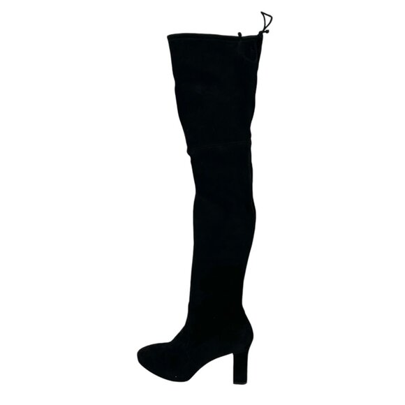 Stuart Weitzman Ledyland Black Suede Leather Tie Back Over the Knee Heeled Boots - Picture 5 of 11